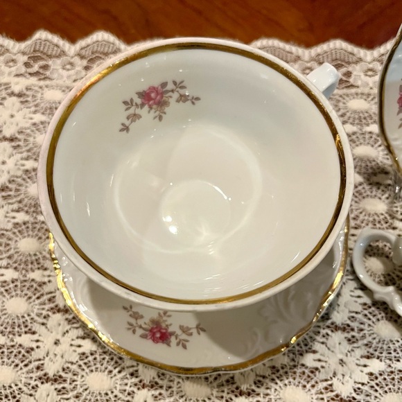 3 Sets of Wawel Pink Tea Rose Tea Cups and Saucers Made in Poland - Picture 6 of 12